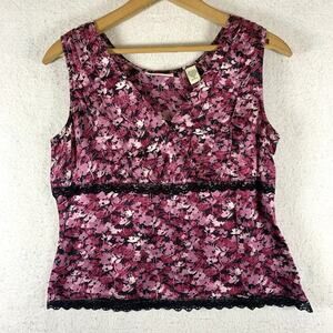 Vintage Amanda Smith Womens Silk Blouse Sz 8 Pink Y2K 90s Babydoll Lace Coquette